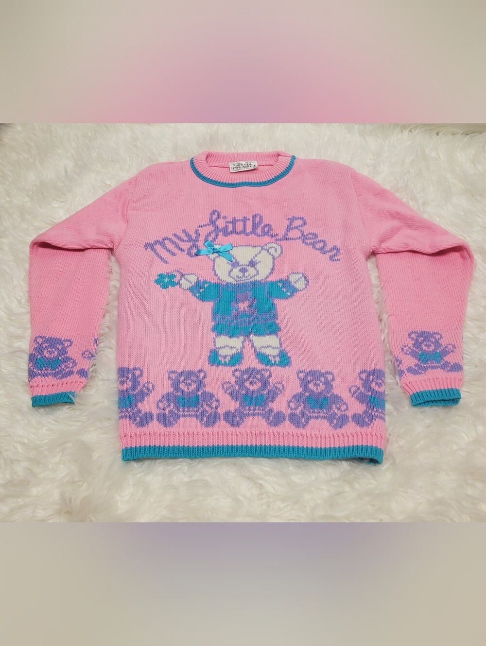 Rare vintage 80s/90s bear sweater pink and blue y2k super cute retro VTG